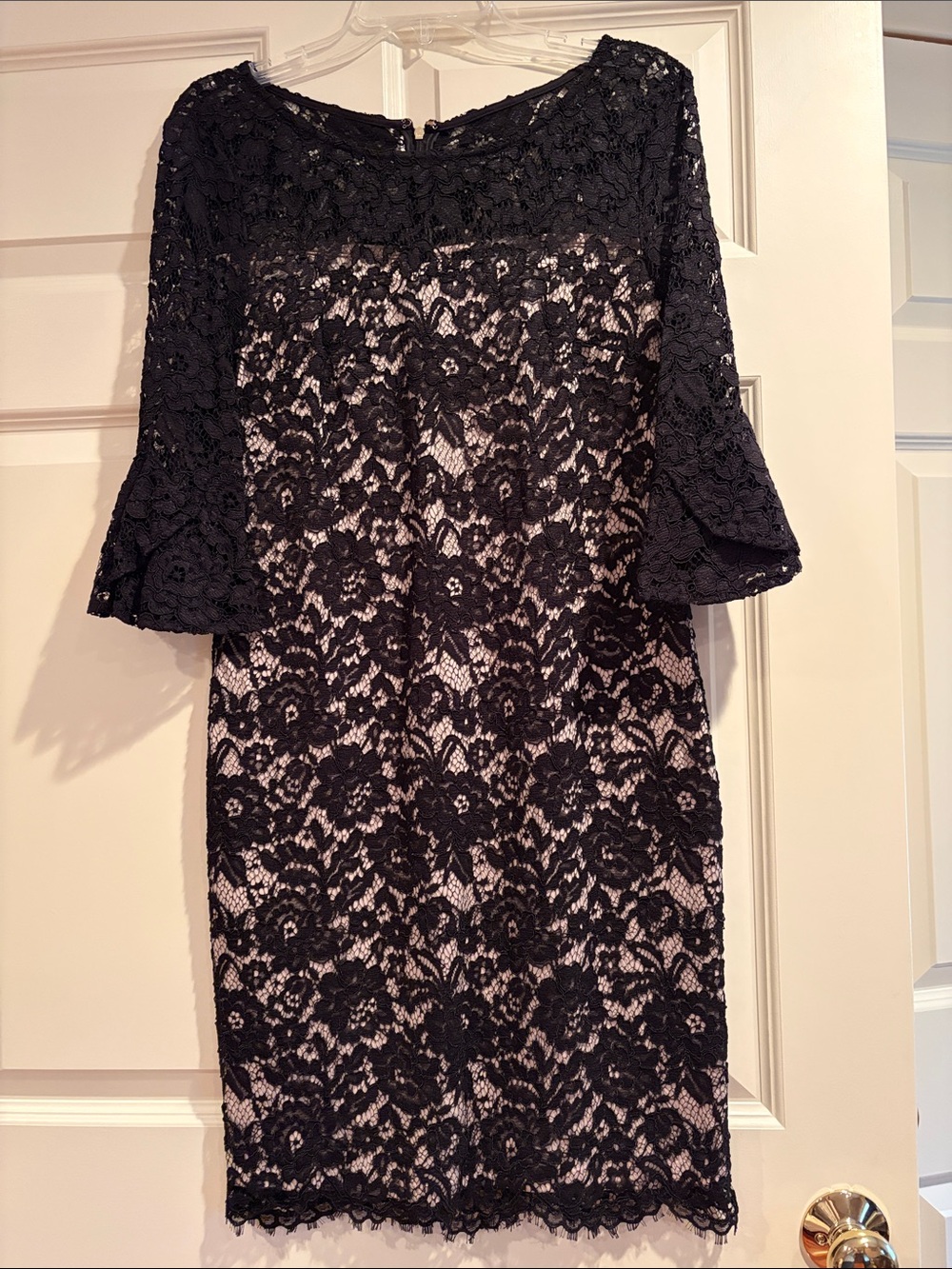 DKNYC Black Lace Sheath Dress with Nude Underlay